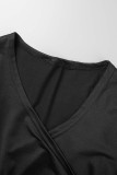 Черная модная сексуальная сплошная повязка с V-образным вырезом и длинным рукавом из двух частей