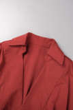 Красный Повседневный С принтом Пэчворк V-образный вырез С короткими рукавами Из двух частей