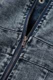 Macacão jeans azul sexy casual sólido patchwork sem costas alça fina sem mangas cintura alta