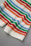 Цветная повседневная полосатая пэчворк с V-образным вырезом и коротким рукавом из двух частей