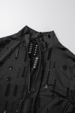 Zwarte casual stevige gescheurde uitgeholde doorzichtige skinny jumpsuits met ritskraag