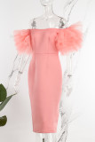 Pink Sexy Formal Solid Patchwork Off the Shoulder Evening Dress Dresses
