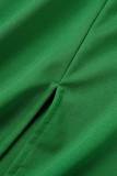 Vestido verde casual patchwork sólido com decote em bico e saia lápis