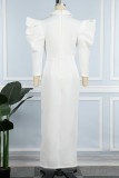 ホワイト カジュアル ソリッド スリット ターンダウン カラー スーツ ドレス ドレス
