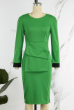グリーン カジュアル ソリッド パッチワーク O ネック ペンシル スカート ドレス
