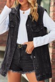ブラック グレー カジュアル ソリッド パッチワーク ターンダウンカラー 半袖 レギュラー デニム ジャケット