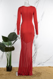 Красное сексуальное вечернее вечернее платье с горячей дрелью в стиле пэчворк, вечернее платье с круглым вырезом