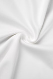 Branco sexy casual diário sólido renda retalhos transparente com cinto decote em v macacão regular