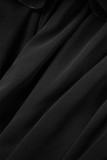 Zwarte elegante effen bandage patchwork ruches spaghettibandjes lange jurkjurken