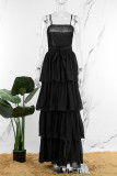 Black Elegant Solid Bandage Patchwork Flounce Spaghetti Strap Long Dress Dresses