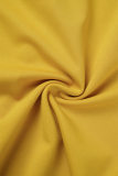 Robes de jupe enveloppées jaunes à plis solides et à col rond
