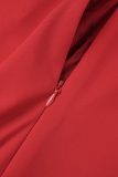 Vestido de noite formal vermelho sexy para festa com perfuração a quente patchwork broca quente com decote em O