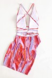 Costumi da bagno senza schienale con stampa sexy rosso rosa (con imbottiture)