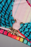 Цвет радуги, сексуальные повседневные элегантные полосатые металлические аксессуары, украшение, асимметричный воротник, длинный рукав, две части