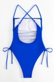 Costumi da bagno senza schienale solidi sexy blu (con imbottiture)