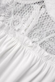 White Sexy Casual Daily Solid Lace Patchwork See-through With Belt V Neck Regular Rompers