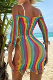 Colour Sexy Pierced Tassel Patchwork See-through Swimwears Cover Up