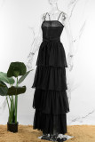 Mandarijn elegante effen bandage patchwork volant spaghetti band lange jurk jurken