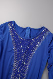 Синее сексуальное вечернее вечернее платье с круглым вырезом и круглым вырезом
