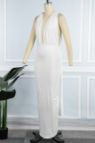 Vit Sexig Street Elegant Solid Backless Slit Vik V-hals omslagna kjolklänningar