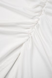 Blanc Sexy Rue Élégant Solide Dos Nu Fente Pli V Cou Enveloppé Jupe Robes