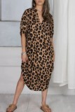 Camel Casual Print Leopard Patchwork V Neck Printed Dress Dresses