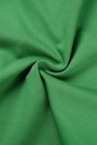 Groene casual werk elegante effen gevouwen O-hals omwikkelde rokjurken