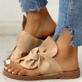 Khaki Casual Patchwork With Bow Round Comfortable Shoes