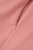 Vestidos casuais cor-de-rosa elegantes lisos com dobra no decote e saia rodada