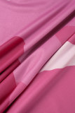 Roze casual werk straat elegante print spaghettibandje A-lijn jurken