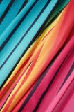 虹色のセクシーなカジュアルエレガントなストライプのメタルアクセサリー装飾非対称襟長袖 XNUMX 個