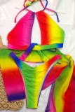 Colour Sexy Print Hollowed Out Frenulum Backless Swimwears (With Paddings)