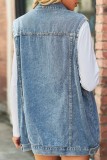 Blå Casual Solid Patchwork Turndown-krage Kortärmad Vanlig jeansjacka