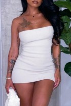 White Sexy Solid Backless Strapless Wrapped Skirt Dresses