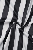 Robes droites à col en V et patchwork à rayures noires et blanches