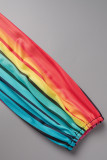 Rainbow Color Sexy Casual Elegant Striped Metal Accessories Decoration Asymmetrical Collar Long Sleeve Two Pieces
