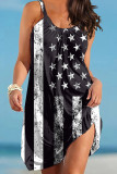Red Blue Casual Flag Stars Print Backless Sleeveless Loose Cami Dress