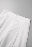 Blanco Casual Sólido Patchwork Volante Cuello oblicuo Sin mangas Dos piezas