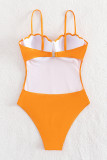 Oranje sexy effen patchwork badkleding zonder rug (met vulling)