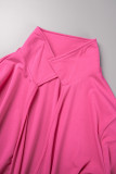 Rose Röd Sexig Casual Work Elegant tryck lapptäcke Frenulum turndown krage insvept kjol Plus Size Två delar