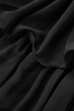 Schwarzes, elegantes, festes Bandage-Patchwork-Volant-Spaghetti-Träger-langes Kleid