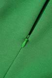 Groene casual werk elegante effen gevouwen O-hals omwikkelde rokjurken