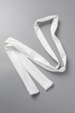 Bianco sexy casual quotidiano patchwork di pizzo solido trasparente con cintura con scollo a V pagliaccetti regolari