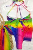 Kleur sexy print uitgehold frenulum backless swimwears (met vullingen)