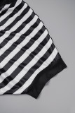 Robes droites à col en V et patchwork à rayures noires et blanches