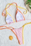 Розовые сексуальные купальники с открытой спиной в стиле пэчворк (с прокладками)