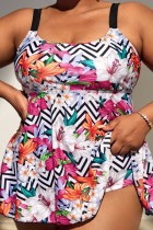 Multicolor Sexy Print Backless U Neck Plus Size Swimwear (With Paddings)