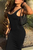 Vestidos de colete preto sexy casual sólido básico com decote em U