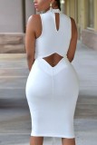 White Sexy Round Neck Sleeveless Dress