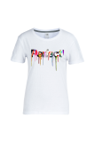 White Daily Basis Print Letter O Neck T-Shirts